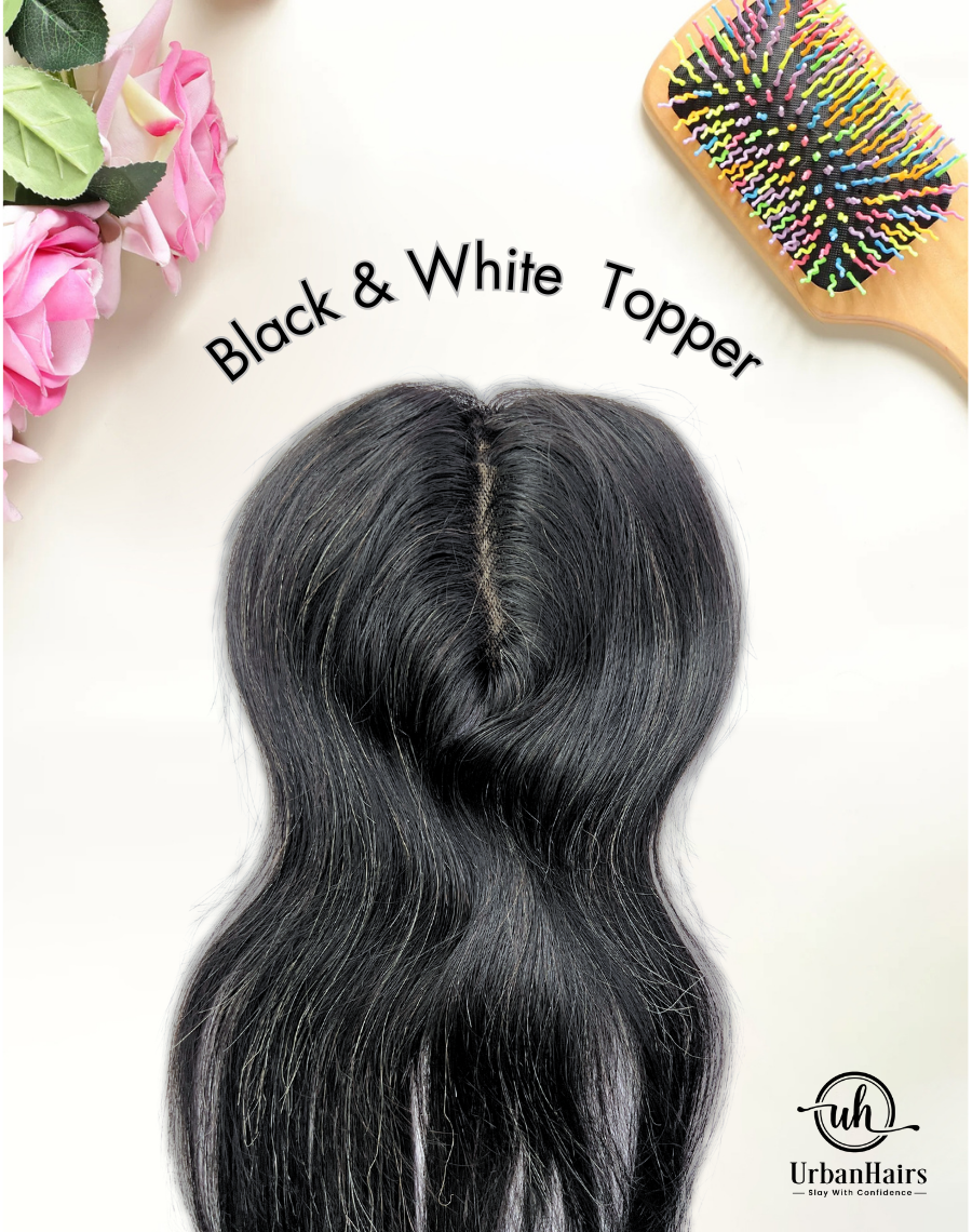 Salt & Pepper Invisible Topper / 100% Human Hair