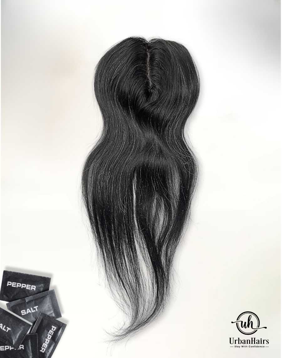 Salt & Pepper Invisible Topper / 100% Human Hair