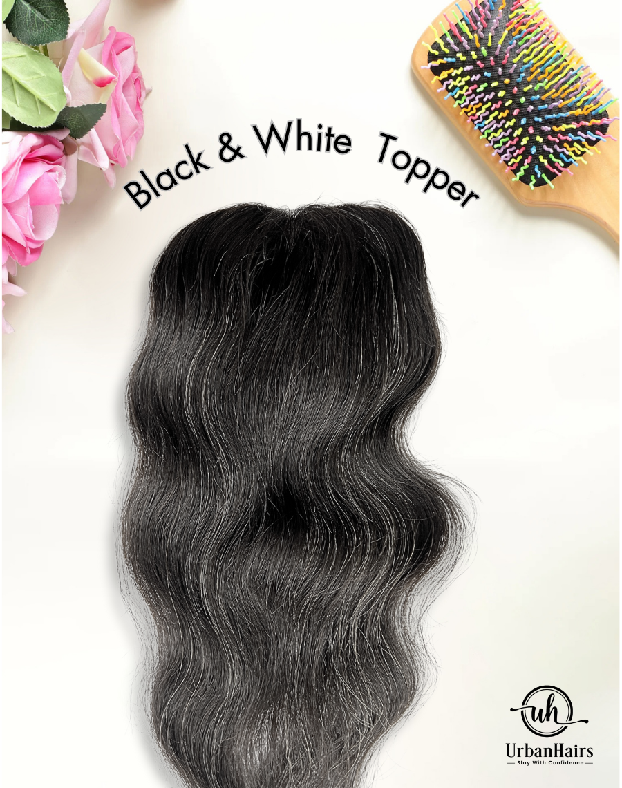 Salt & Pepper Invisible Topper / 100% Human Hair