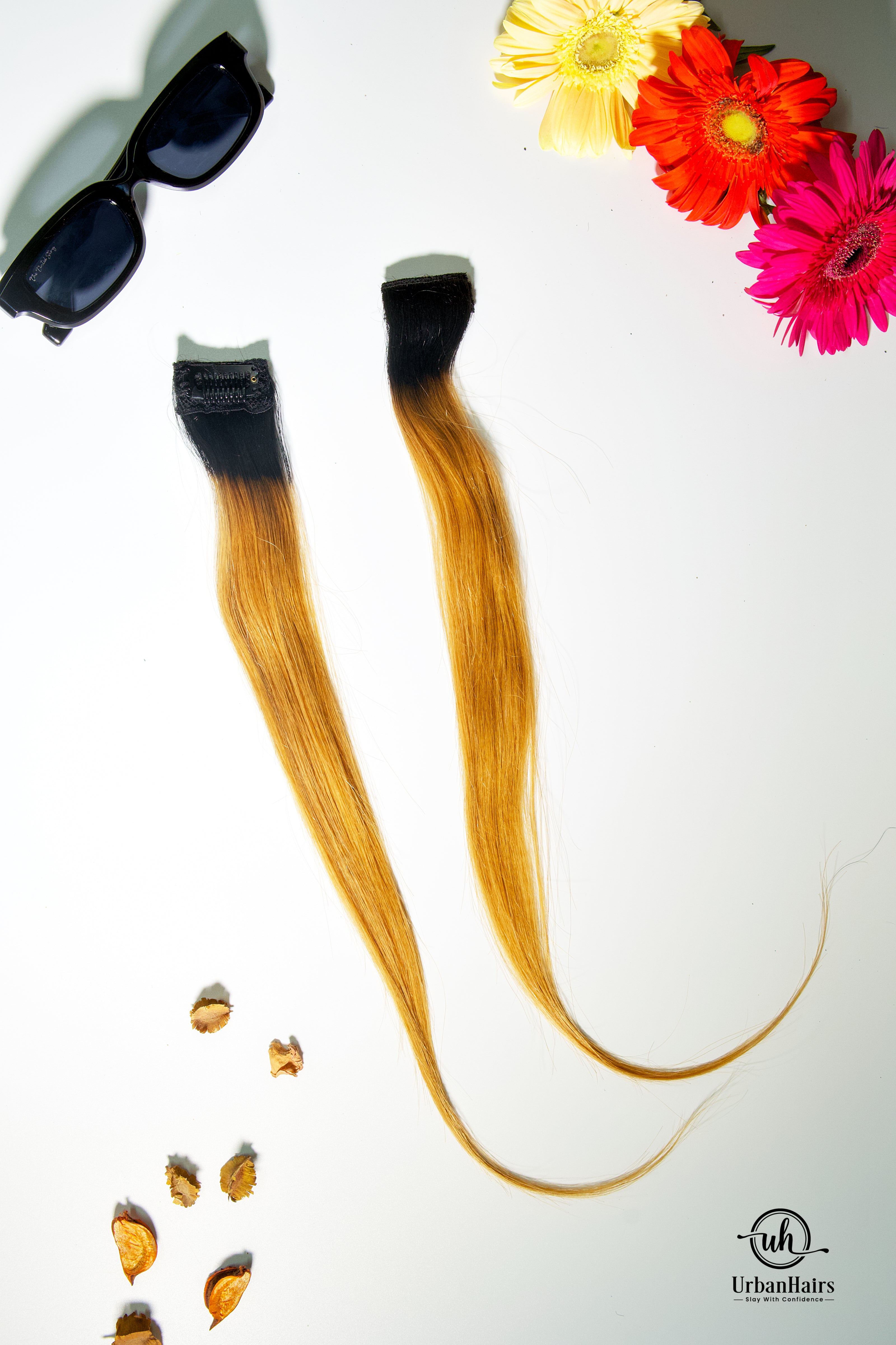 Auburn Colored Clip In Hair Streaks | 100% Human Hair Extensions